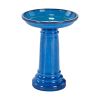 Blue Ceramic Traditional Birdbath
