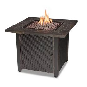 Gas Fire Pit with Lava Rocks and Cover