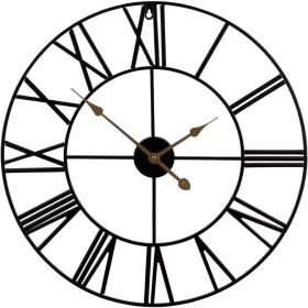 24-Inch Black Metal Roman Numeral Wall Clock with Gold Hands