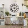 24-Inch Black Metal Roman Numeral Wall Clock with Gold Hands