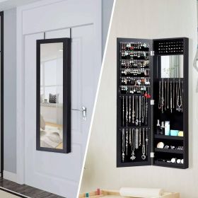 2-in-1 Black Wall or Door Mounted Jewelry Organizer with Full Length Mirror
