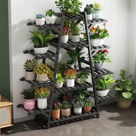 Multi-Tier Black Wood Plant Stand for Stylish Indoor & Outdoor Plant Displays