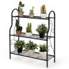 Indoor Outdoor Black Metal 3 Tier Bookcase Plant Stand Shelving Rack