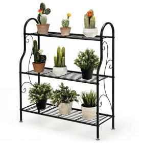 Indoor Outdoor Black Metal 3 Tier Bookcase Plant Stand Shelving Rack