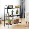 Indoor Outdoor Black Metal 3 Tier Bookcase Plant Stand Shelving Rack