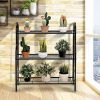 Indoor Outdoor Black Metal 3 Tier Bookcase Plant Stand Shelving Rack