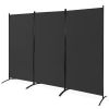 6 Ft Black 3-Panel Room Divider Screen with Steel Base & Heavy-Duty Hinges
