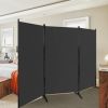 6 Ft Black 3-Panel Room Divider Screen with Steel Base & Heavy-Duty Hinges