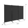6 Ft Black 3-Panel Room Divider Screen with Steel Base & Heavy-Duty Hinges