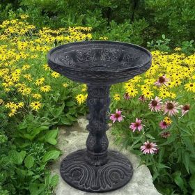 Outdoor Garden Fiberglass Bird Bath – Black Charcoal Stone Finish