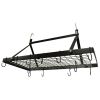 Black Metal Rectangular Pot Rack with 12 Hanging Hooks Holds Up to 40 lbs