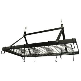 Black Metal Rectangular Pot Rack with 12 Hanging Hooks Holds Up to 40 lbs