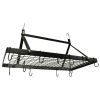 Black Metal Rectangular Pot Rack with 12 Hanging Hooks Holds Up to 40 lbs