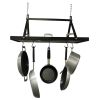 Black Metal Rectangular Pot Rack with 12 Hanging Hooks Holds Up to 40 lbs