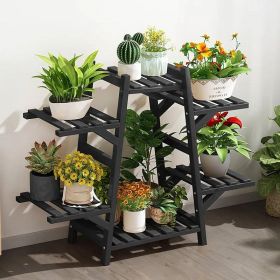 Indoor Black Bamboo Wood 6-Shelf Plant Stand