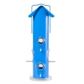 Outdoor Patio Garden 6 Perch Metal Tube Bird Feeder in Blue