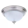 Round 11 Inch Brushed Nickel Flush Mount Ceiling Light with Frosted Glass Shade