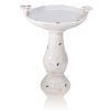 Outdoor Off White Ceramic Birdbath in Light Brown Antique Finish