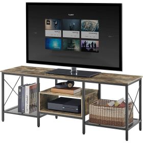 Industrial Farmhouse Metal & Wood TV Stand with Storage Shelves