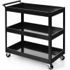 Black Steel Frame Kitchen Serving Utility Cart on Wheels with 2 Shelves