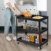 Black Steel Frame Kitchen Serving Utility Cart on Wheels with 2 Shelves