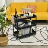 Black Steel Frame Kitchen Serving Utility Cart on Wheels with 2 Shelves