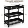 Black Steel Frame Kitchen Serving Utility Cart on Wheels with 2 Shelves