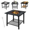 4-in-1 Square Fire Pit Grill & BBQ Dining Table with Ice Bucket