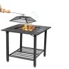 4-in-1 Square Fire Pit Grill & BBQ Dining Table with Ice Bucket