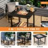4-in-1 Square Fire Pit Grill & BBQ Dining Table with Ice Bucket