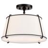 2-Light Round 15 Inch White Drum Ceiling Light with Black Metal Semi Flush Mount