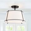 2-Light Round 15 Inch White Drum Ceiling Light with Black Metal Semi Flush Mount