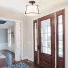 2-Light Round 15 Inch White Drum Ceiling Light with Black Metal Semi Flush Mount