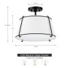 2-Light Round 15 Inch White Drum Ceiling Light with Black Metal Semi Flush Mount