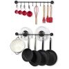 Set of 2 Black Metal Wall Mounted Pot Rack with 20 Hanging Hooks