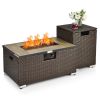 Outdoor Propane Fire Pit with Side Table & Brown Rattan