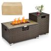 Outdoor Propane Fire Pit with Side Table & Brown Rattan