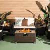 Outdoor Propane Fire Pit with Side Table & Brown Rattan