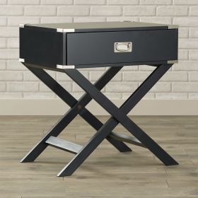 Dark Grey Black 1 Drawer End Table Nightstand with Modern Classic X-Style Legs