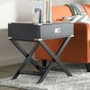 Dark Grey Black 1 Drawer End Table Nightstand with Modern Classic X-Style Legs