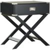 Dark Grey Black 1 Drawer End Table Nightstand with Modern Classic X-Style Legs