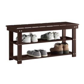 Espresso Brown Wooden Shoe Rack Storage Bench with 2 Shelves