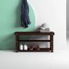 Espresso Brown Wooden Shoe Rack Storage Bench with 2 Shelves