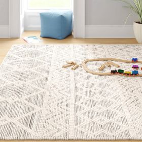 8 Ft x 10 Ft Hand Woven Wool Blend Grey Beige Ivory Persian Style Area Rug