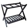 Heavy-Duty Dark Brown Solid Wood Luggage Rack with Storage Shelf