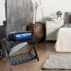 Heavy-Duty Dark Brown Solid Wood Luggage Rack with Storage Shelf