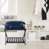 Heavy-Duty Dark Brown Solid Wood Luggage Rack with Storage Shelf