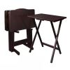 Set of 4 Folding TV Tray Table Set with Stand in Dark Brown Wood Finish