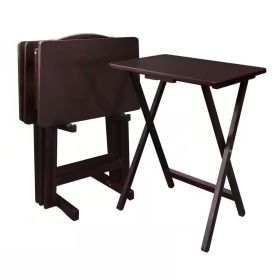 Set of 4 Folding TV Tray Table Set with Stand in Dark Brown Wood Finish