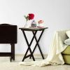Set of 4 Folding TV Tray Table Set with Stand in Dark Brown Wood Finish